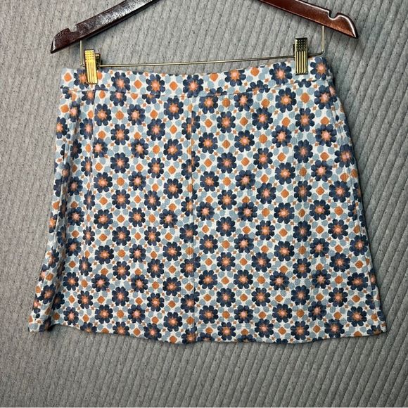 SOLD Abercrombie & Fitch Skirt Mini Floral Blue Mosaic Zip Front Size L - Picture 3 of 6